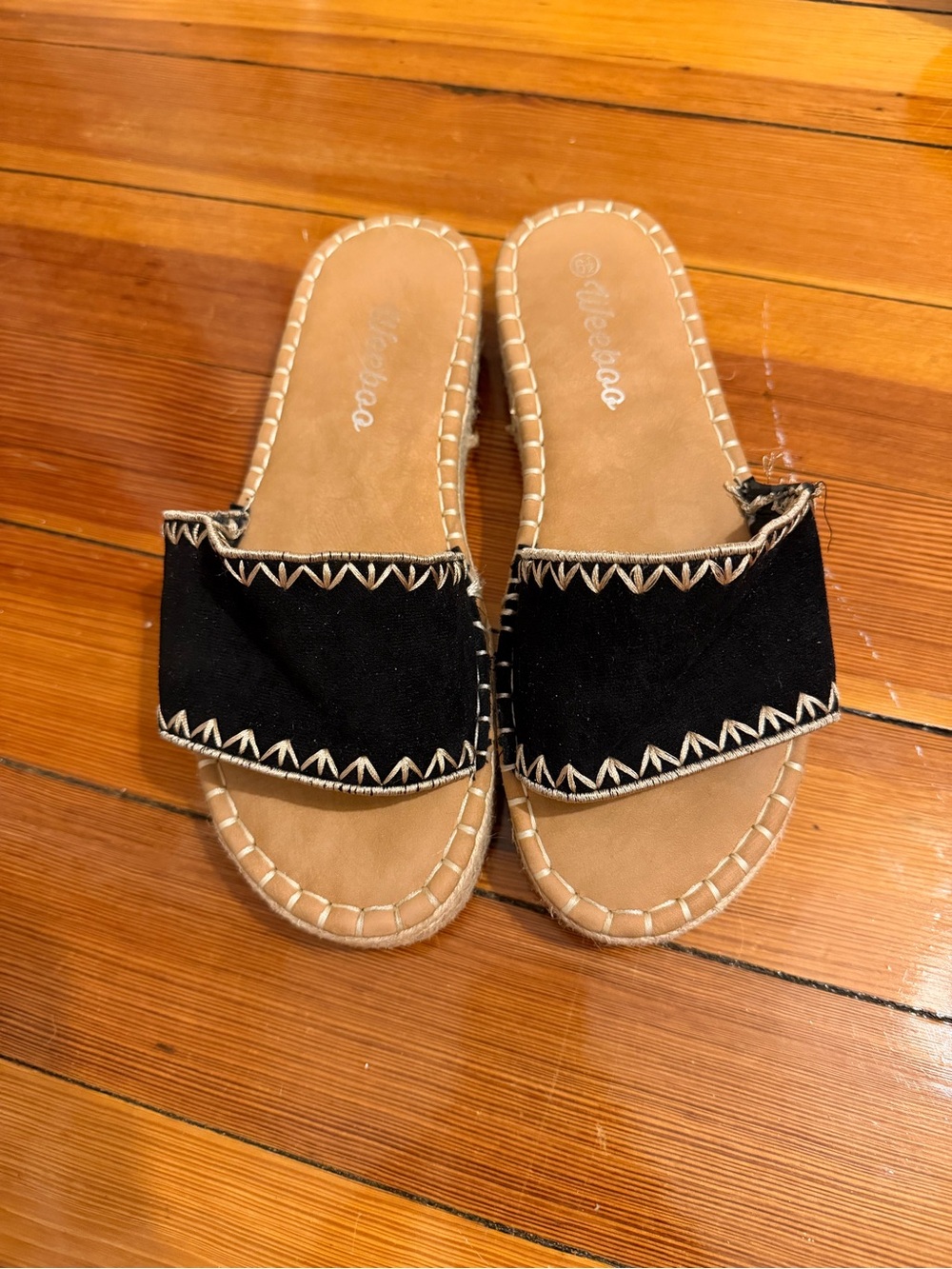 Tan and Black Slide Sandals - Women